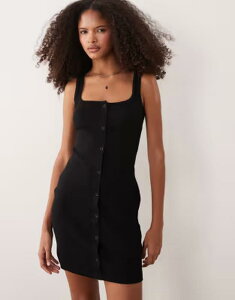�G�C�\�X ���f�B�[�X �g�b�v�X �����s�[�X ���u�j�b�g �{�^���_�E�� �~�j �_�E�� �j�b�g ASOS DESIGN button down rib knit mini dress with picotrim Black �u���b�N
