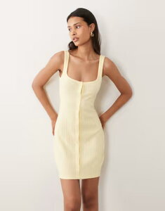 �G�C�\�X ���f�B�[�X �g�b�v�X �����s�[�X �{�^���_�E�� �~�j �_�E�� ASOS DESIGN button down rib with picotrimini dress in buttermilk