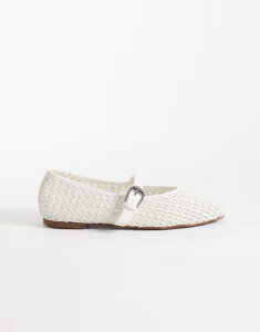 �G�C�\�X ���f�B�[�X �V���[�Y �p���v�X ASOS DESIGN Wide Fit Leah weave detail mary jane ballet flats White weave �z���C�g