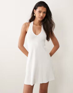 �~�X�Z���t�t���b�W ���f�B�[�X �g�b�v�X �����s�[�X �~�j �z���^�[ Misselfridge halterneck mini dress with picot edges WHITE �z���C�g