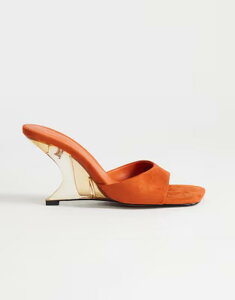 �g�b�v�V���b�v ���f�B�[�X �V���[�Y �T���_�� �q�[�� Topshop Esme mules with clear wedge heel in orange Burnt orange �I�����W
