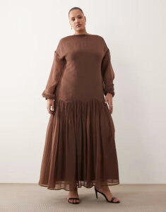 �G�C�\�X ���f�B�[�X �g�b�v�X �����s�[�X �V�t�H�� �}�L�V ASOS Curve ASOS DESIGN Curve slash neck chiffon godet maxi dress in chocolate �`���R���[�g