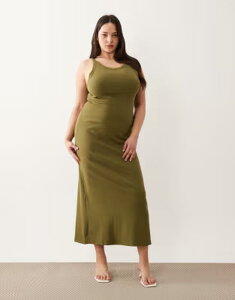 �G�C�\�X ���f�B�[�X �g�b�v�X �����s�[�X ���u �~�f�B ASOS Curve ASOS DESIGN Curve ribbed tank midi dress OLIVE �I���[�u
