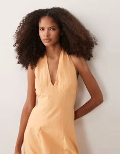 �G�C�\�X ���f�B�[�X �g�b�v�X �����s�[�X �R�b�g�� ���l�� �z���^�[ ASOS DESIGN cotton-linen blend halter neck midaxi sundress with sculpted bust in orange spritz Orange Spritz �I�����W