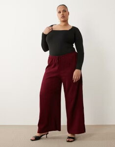 �G�C�\�X ���f�B�[�X �{�g���X �J�W���A���p���c ���C�h���b�O �R�b�g�� ASOS Curve ASOS DESIGN Curve cotton crinkle wide leg pants in berry