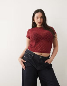 �G�C�\�X ���f�B�[�X �g�b�v�X �V���c ���[�X ASOS Curve ASOS DESIGN Curve lace baby tee in dark Red ���b�h