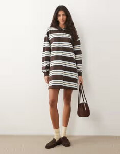 �G�C�\�X ���f�B�[�X �g�b�v�X �����s�[�X �|���V���c �~�j ASOS DESIGN rugby polo mini dresstripes Brown Stripe �u���E��