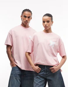 �R���[�W���� ���f�B�[�X �g�b�v�X T�V���c �v�����g ���S COLLUSION Unisex logo T-shirt with blue print PINK �s���N