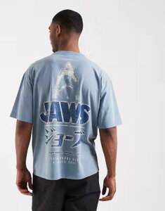 �G�C�\�X �����Y �g�b�v�X T�V���c �v�����g ASOS DESIGN oversized tee with Jaws print in washed BLUE �u���[