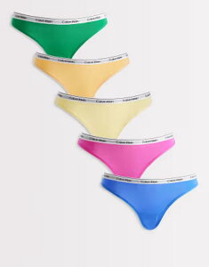 �J���o���N���C�� ���f�B�[�X �A���_�[�E�F�A �u���[�t�p���c ���S Calvin Klein Icon Logo 5 pack bikini briefs in multicolor MARDI GRAS GREEN/REL �O���[��