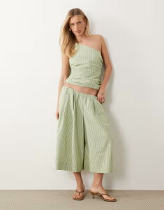 �G�C�\�X ���f�B�[�X �{�g���X �J�W���A���p���c ASOS DESIGN seersucker pull on culottestripe Green Stripe �O���[��