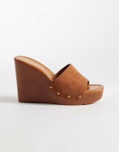 �A���h ���f�B�[�X �V���[�Y �T���_�� �q�[�� Aldo Grounded crotchet wedge heeled sandals in tan Medium Brown �u���E��