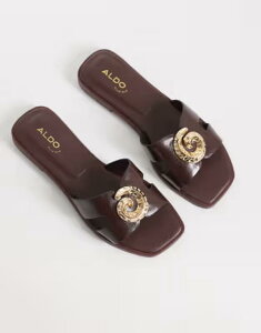�A���h ���f�B�[�X �V���[�Y �T���_�� Aldo Khali flat sandals with embellishment in dark brown �u���E��