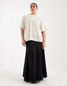 �G�C�\�X ���f�B�[�X �{�g���X�J�[�g �R�b�g�� �}�L�V ASOS Curve ASOS DESIGN Curve cotton godet maxi skirt Black �u���b�N