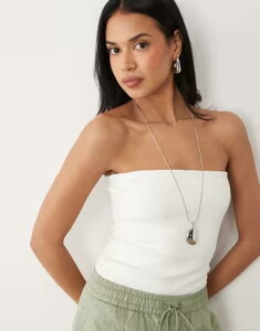 �G�C�\�X ���f�B�[�X �g�b�v�X �V���c �R�b�g�� ASOS DESIGN compact cotton blend bandeau top Ivory �A�C�{���[