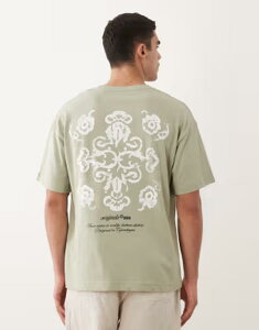 �W���b�N �A���h �W���[���Y �����Y �g�b�v�X T�V���c �v�����g Jack & Jones oversized t-shirt with mosaic back print in sage Seagrass �O���[��