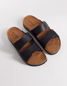 �W���b�N �A���h �W���[���Y �����Y �V���[�Y �T���_�� ���U�[ �t�F�C�N���U�[ Jack & Jones faux leather strap sandals Black �u���b�N