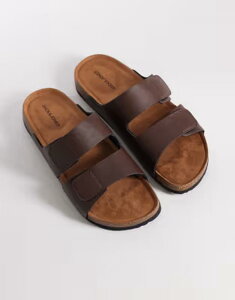 �W���b�N �A���h �W���[���Y �����Y �V���[�Y �T���_�� ���U�[ �t�F�C�N���U�[ Jack & Jones faux leather strap sandals Brown stone �u���E��