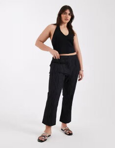 �G�C�\�X ���f�B�[�X �{�g���X �J�W���A���p���c �N���b�v�h ASOS DESIGN Curve cropped kick flare textured stripe Black stripe �u���b�N