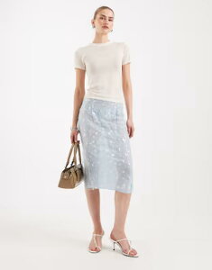 �G�C�\�X ���f�B�[�X �{�g���X�J�[�g �I�[�o�[���C �V�A�[ ASOS DESIGN embellished sheer overlay pencil skirt Blue �u���[