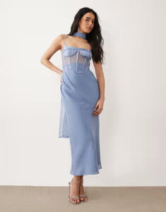 �G�C�\�X ���f�B�[�X �g�b�v�X �����s�[�X �~�f�B �T�e�� ���[�X ASOS DESIGN cami satin and lace slip midi dress with scarf detail in light Blue �u���[