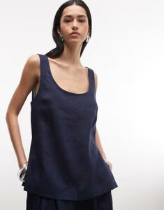 �G�C�\�X ���f�B�[�X �g�b�v�X �V���c ���l�� ASOS DESIGN linen look shell top Navy �l�C�r�[