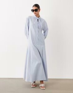 �G�C�\�X ���f�B�[�X �g�b�v�X �����s�[�X �V���c �}�L�V ASOS DESIGN maxi shirt dress with scarf neck detail pinstripe Blue pinstripe �u���[