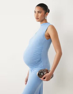 �}�}���C�V�A�X ���f�B�[�X �g�b�v�X �����s�[�X �M���U�[ �~�f�B �}�^�j�e�B Mama.licious Mamalicious Maternity sleevelsslinky ruchedetail midi dress Della robbia blue �u���[