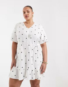 �I�����[�J�[�u ���f�B�[�X �g�b�v�X �����s�[�X �h�b�g �~�j ONLY Curve tie waist mini dress polka dots WHITE �z���C�g