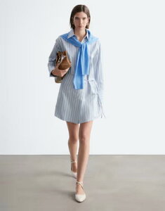 �A���h�A�U�[�X�g�[���[�Y ���f�B�[�X �g�b�v�X �����s�[�X �~�j �V���c �R�b�g�� & Other Stories pure cotton mini wrap shirt dress pinstripe LIGHT BLUE �u���[