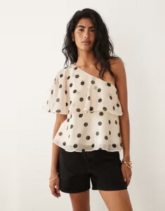 �W�F�C�f�B�[���C ���f�B�[�X �g�b�v�X �V���c �h�b�g �t���� JDY ruffles detail one shoulder top in cream polka dots CREAM �N���[��
