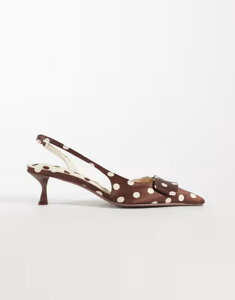 ���o�[�A�C�����h ���f�B�[�X �V���[�Y �q�[�� �h�b�g�� �h�b�g River Island polka dot slingback heels in dark brown �u���E��
