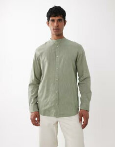 �W���b�N �A���h �W���[���Y �����Y �g�b�v�X �V���c ���l�� Jack & Jones linen mix band collar shirt in sage New sage �Z�[�W