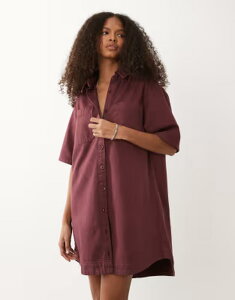�G�C�\�X ���f�B�[�X �g�b�v�X �����s�[�X �V���c �f�j�� ASOS DESIGN denim boxy shirt dress with pocket detail in light RED ���b�h
