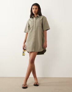 �G�C�\�X ���f�B�[�X �g�b�v�X �����s�[�X �V���c �f�j�� ASOS DESIGN denim boxy shirt dress with pocket detail Khaki �J�[�L