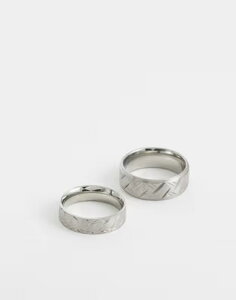 �G�C�\�X �����Y �A�N�Z�T���[ �����O T�V���c ASOS DESIGN waterproof stainlessteel 2 pack etched groove band ring SILVER �V���o�[