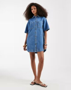 �G�C�\�X ���f�B�[�X �g�b�v�X �����s�[�X �V���c �f�j�� ASOS DESIGN denim boxy shirt dress with pocket detail in mid BLUE �u���[