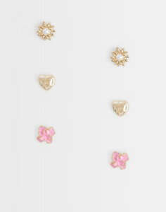 �G�C�\�X ���f�B�[�X �A�N�Z�T���[ �s�A�X�E�C�������O ASOS DESIGN pack of 3 studs with mixed sun heart and flowers and gold tone Multi �}���`�J���[