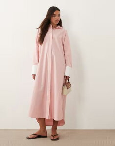 �G�C�\�X ���f�B�[�X �g�b�v�X �����s�[�X �V���c �R���g���X�g �}�L�V ASOS DESIGN maxi shirt dress with contrast cuffs and Pink and white �z���C�g