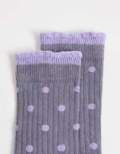 �G�C�\�X ���f�B�[�X �A���_�[�E�F�A �C�� �h�b�g�� �h�b�g ASOS DESIGN polka dot socks and lilac Gray & lilac �O���[