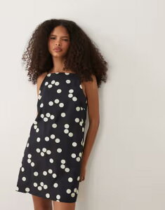 �G�C�\�X ���f�B�[�X �g�b�v�X �����s�[�X �h�b�g�� �h�b�g �v�����g �~�j ���l�� ASOS DESIGN mini shift linen blendress in polka dot print Black Polka Dot �u���b�N