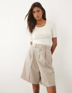 �}���S ���f�B�[�X �g�b�v�X T�V���c �R�b�g�� Mango 100% cotton cuffed sleeve T-shirt in cream NATURAL �N���[��