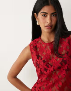 �G�C�\�X ���f�B�[�X �g�b�v�X �V���c ���[�X ASOS DESIGN lace over sized long line tank top Red ���b�h