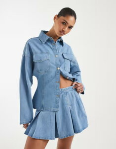 �G�C�\�X ���f�B�[�X �{�g���X�J�[�g �~�j �f�j�� ASOS DESIGN box pleat mini skirt in light wash denim Bleach �f�j��