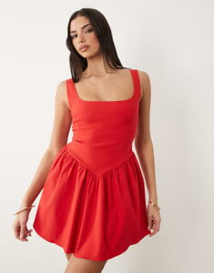 �x�X�p�[ ���f�B�[�X �g�b�v�X �����s�[�X �~�j Vesper bengaline square neck skater mini dress RED ���b�h