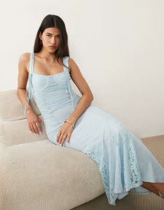 �G�C�\�X ���f�B�[�X �g�b�v�X �����s�[�X ���[�X ASOS DESIGN lace mix balconette pencil dress with godetails in baby BLUE �u���[