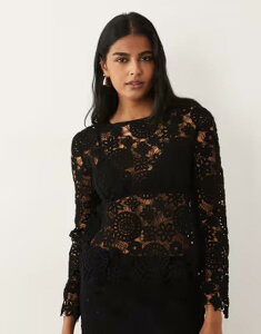 �}���S ���f�B�[�X �g�b�v�X �V���c �t�����[�� �R�b�g�� �t�����[ Mango Isabel cotton rich floral crochetop - part of a set Black �u���b�N