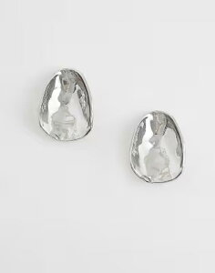 �G�C�\�X ���f�B�[�X �A�N�Z�T���[ �s�A�X�E�C�������O ASOS DESIGN stud earrings with curved oval design in hammered silver tone SILVER �V���o�[