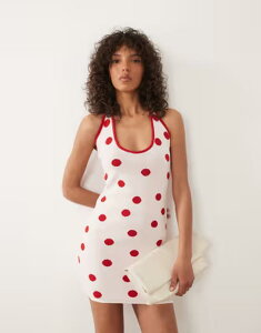 �G�C�\�X ���f�B�[�X �g�b�v�X �����s�[�X �h�b�g�� �h�b�g �~�j�b�g �z���^�[ ASOS DESIGN knit halter mini dress polka dot Red polka ���b�h