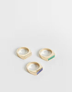 �G�C�\�X �����Y �A�N�Z�T���[ �����O ASOS DESIGN 3 pack rectangular semi-precioustone slim signet rings GOLD �S�[���h